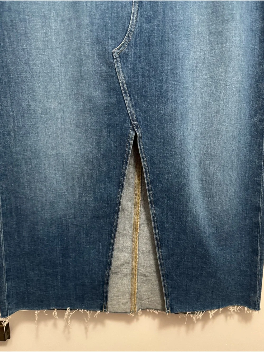 PAIGE Mid-Blue Straight-Leg Denim Skirt with Front Slit